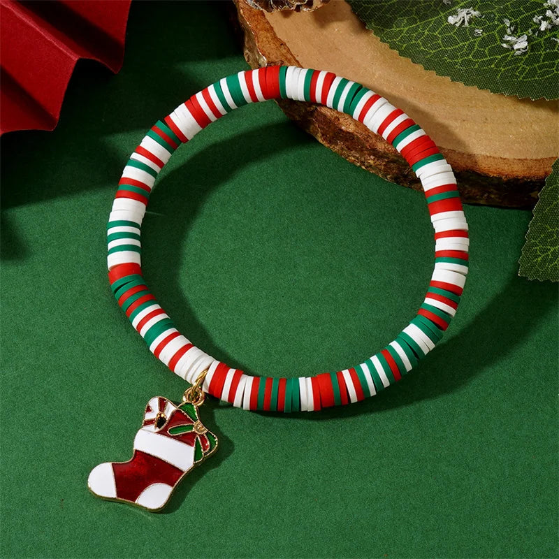 Christmas polymer clay pendant bracelet